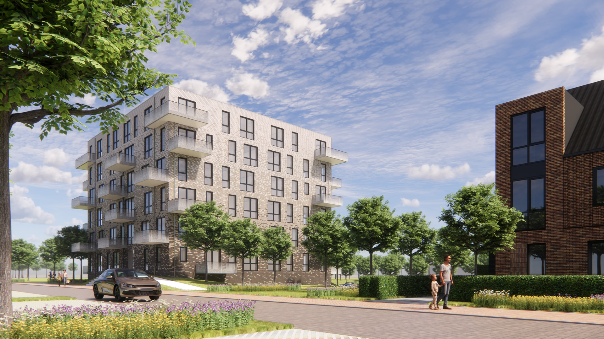 Impressie van twee-onder-een-kapwoningen in project Heidepost