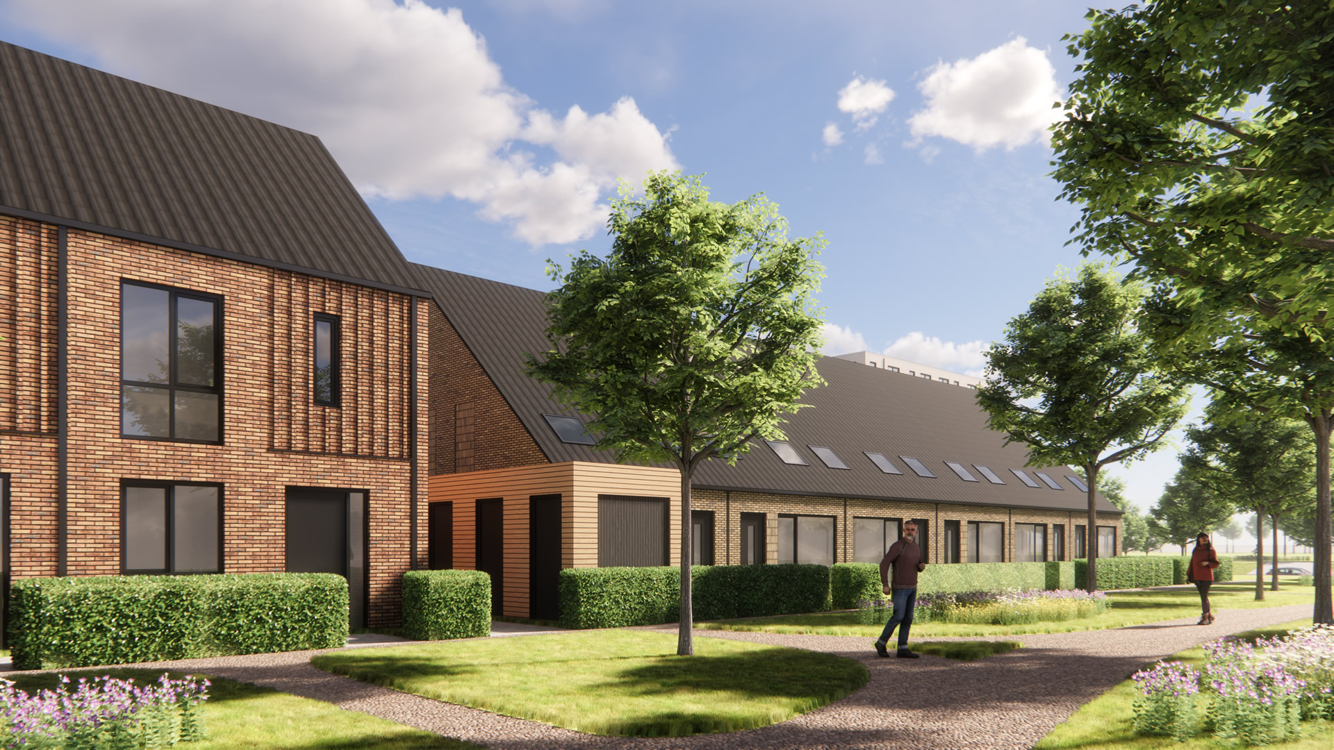 Impressie rug-aan-rugwoningen met berging in project Heidepost