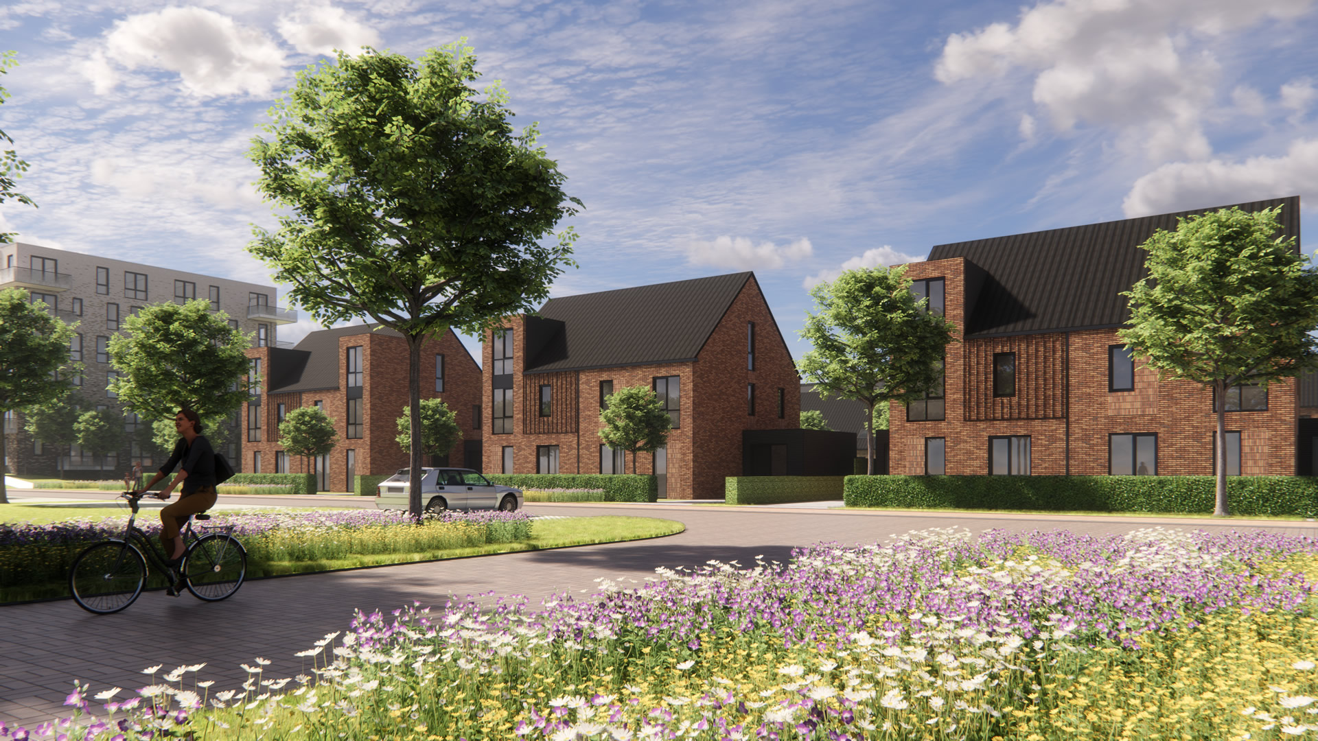 Impressie van twee-onder-een-kapwoningen in project Heidepost