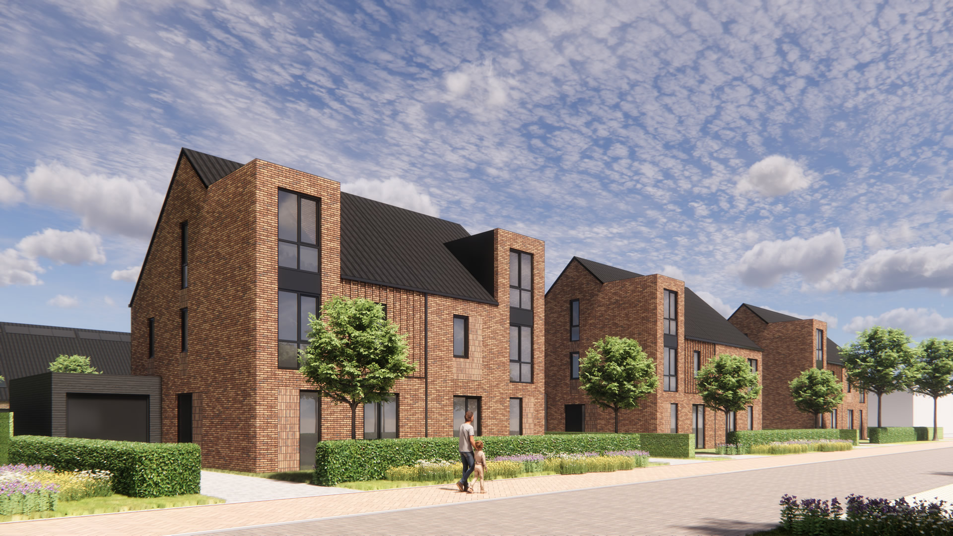 Impressie van twee-onder-een-kapwoningen in project Heidepost